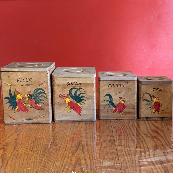 Vintage Other - VINTAGE rooster square wooden canister lot